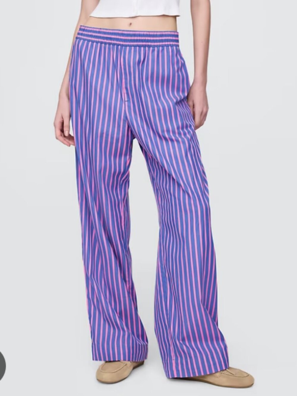 NWT GAP Organic Cotton Poplin Easy Wide-Leg Pants SP Pink & Blue Stripe